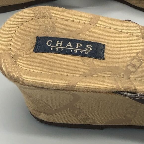 chaps brown wedged buckle high heels sandals flip flats 9.5 READ - Picture 4 of 11